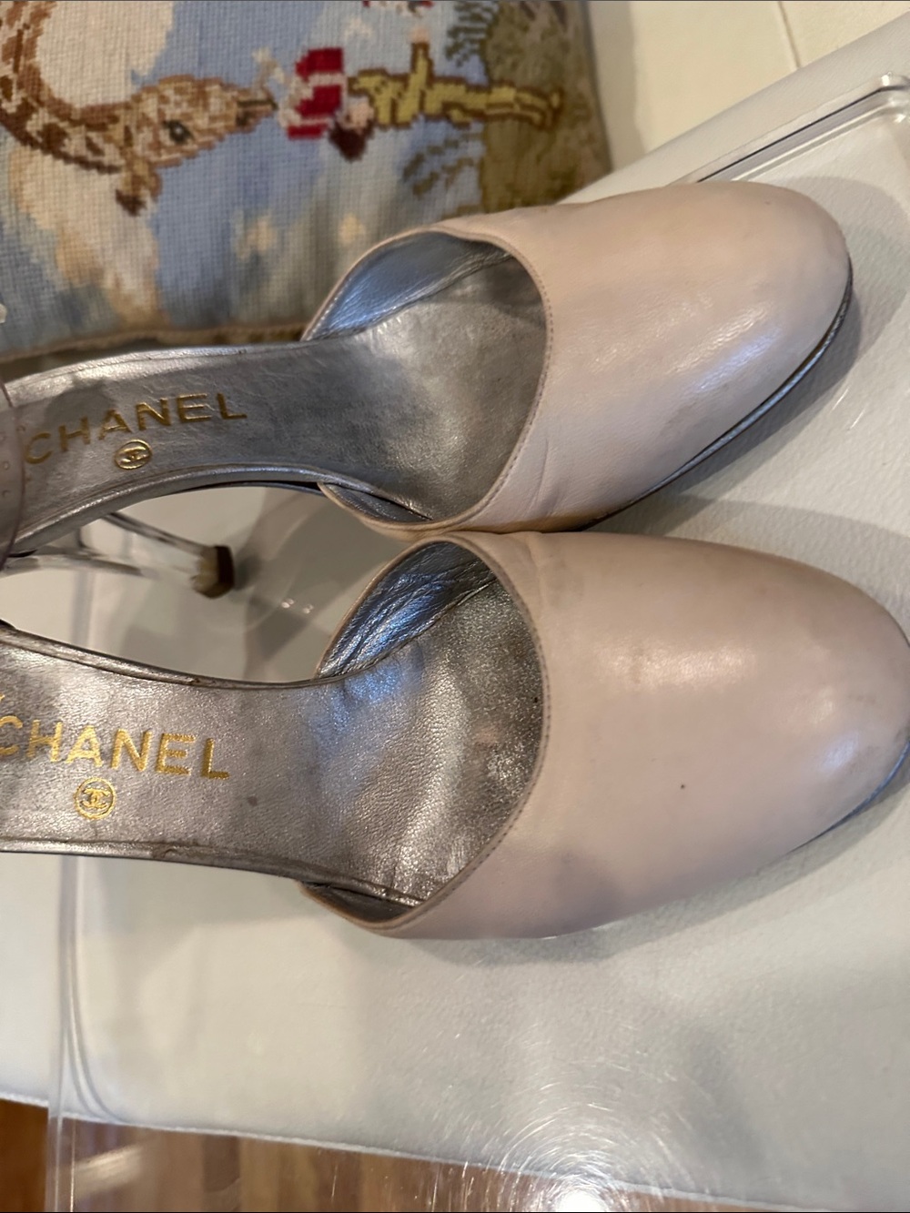 CHANEL Beige Leather Pumps with Clear Ankle Strap - Picture 11 of 16